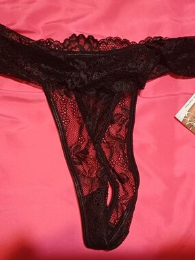 Women's Black Lace Thong Panty - Elegant Intimates